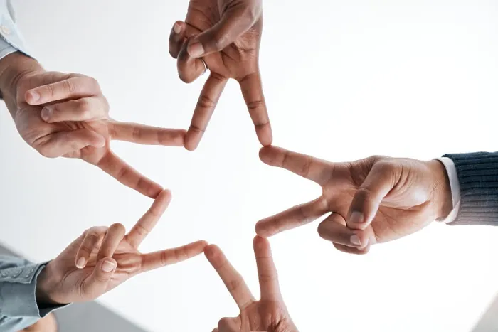 Framed Print : Support, community and peace sign with hands of business people in collaboration for networking Framed Print : Support, community and peace sign with hands of business people in collaboration for networking