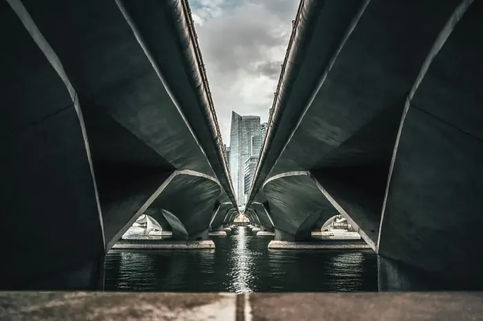 Framed Print : Symmetrical Overpass Going Over a River in Singapore Framed Print : Symmetrical Overpass Going Over a River in Singapore