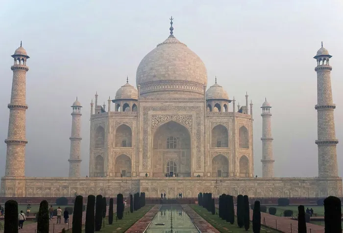 Framed Print : Taj Mahal and tourists; Agra, Uttar Pradesh, India