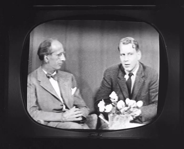 Framed Print : Television in the 1950s. A typical black and white tv screen photographed when a broadcast is Framed Print : Television in the 1950s. A typical black and white tv screen photographed when a broadcast is
