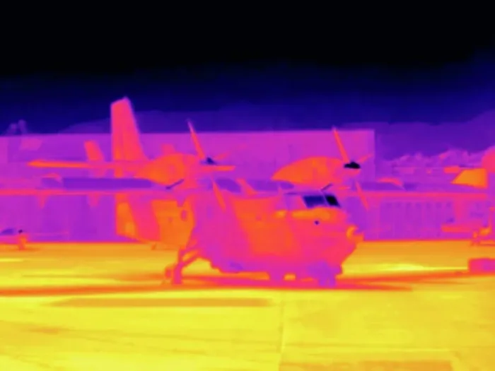 Framed Print : Thermal image of aeroplane on runway