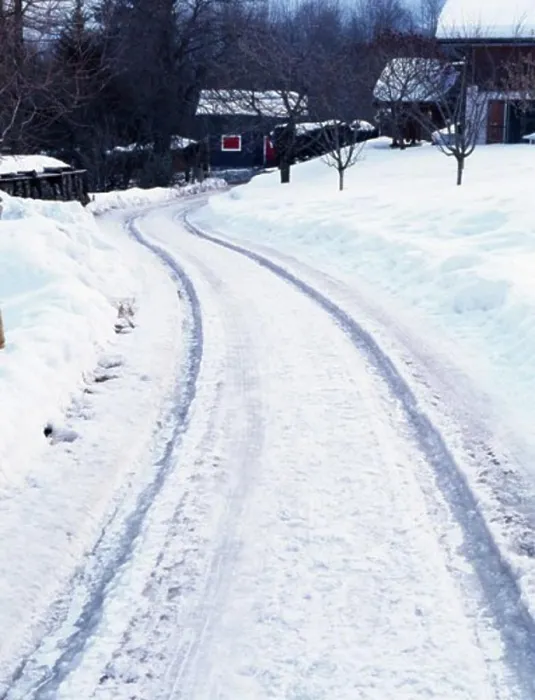 Framed Print : Tire tracks on a snow covered road, Chamonix, France