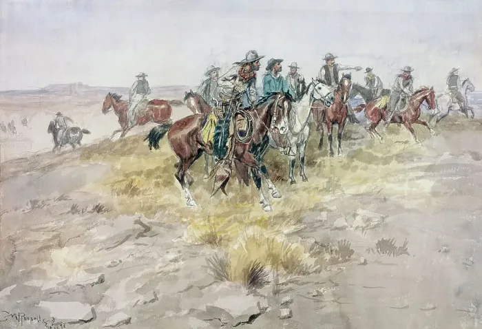 Framed Print : Title Unknown (Cowboys) Charles Marion Russell (1864-1926 American) Framed Print : Title Unknown (Cowboys) Charles Marion Russell (1864-1926 American)