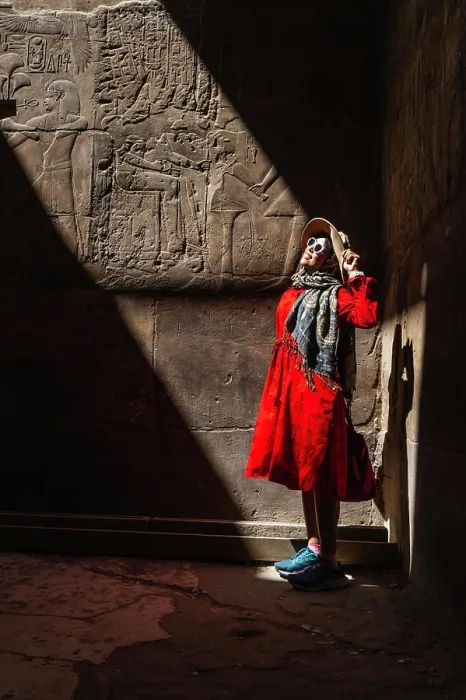 Framed Print : Tourist admiring the ancient temple in Luxor - Egypt