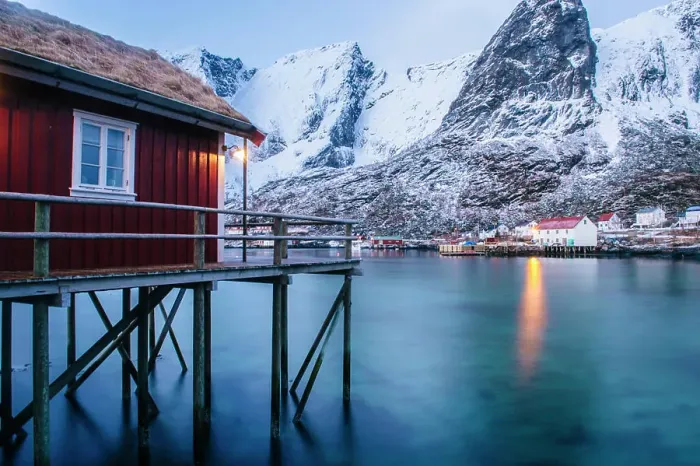 Framed Print : Traditional fishing hut on stilts, Reine, Lofoten, Norway Framed Print : Traditional fishing hut on stilts, Reine, Lofoten, Norway