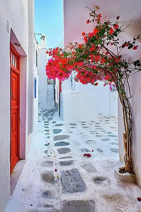 Framed Print : Traditional narrow streets, beautiful alleyways of Greek island towns Framed Print : Traditional narrow streets, beautiful alleyways of Greek island towns