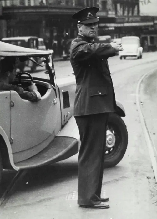 Framed Print : Traffic Police Sydney -- Jack Young, Paking police traffic duty George & Bathurst Sts. October 15, 1946 Framed Print : Traffic Police Sydney -- Jack Young, Paking police traffic duty George & Bathurst Sts. October 15, 1946