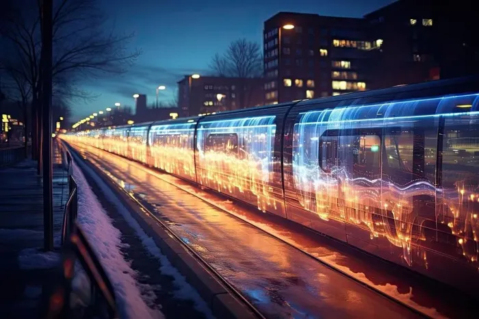 Framed Print : a train traveling down the tracks at night Framed Print : a train traveling down the tracks at night