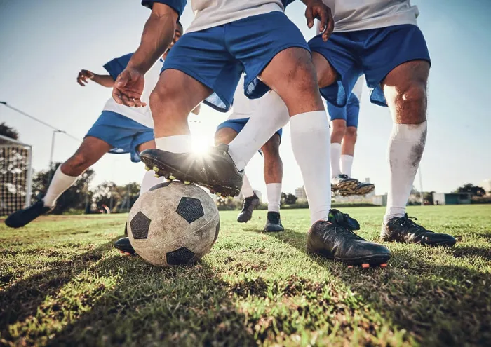 Framed Print : Training, soccer ball and men with action Framed Print : Training, soccer ball and men with action