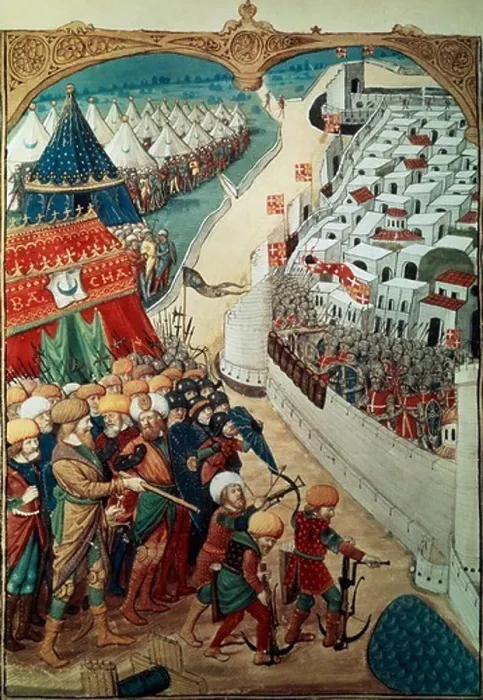 Framed Print : Troops of Sultan Mohammed II laying seige to Constantinople in 1453, miniature, Turkey 15th Century Framed Print : Troops of Sultan Mohammed II laying seige to Constantinople in 1453, miniature, Turkey 15th Century