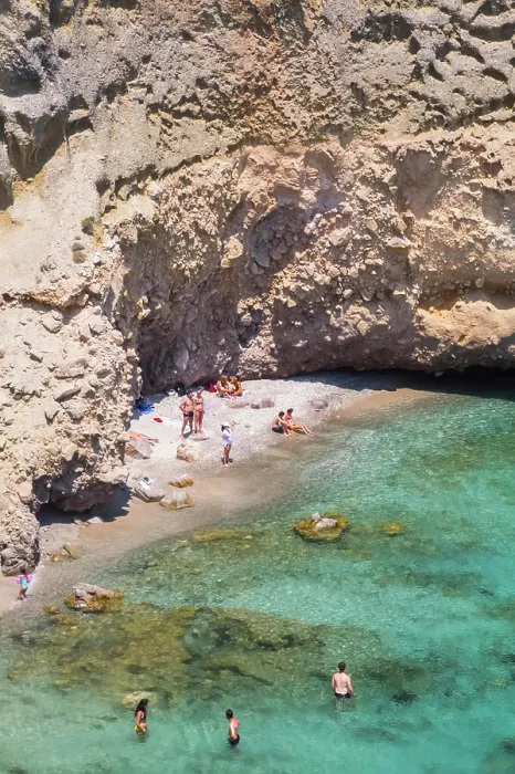 Framed Print : Tsigado Beach with tourists in the turquoise water; Milos Island, Cyclades, Greece Framed Print : Tsigado Beach with tourists in the turquoise water; Milos Island, Cyclades, Greece