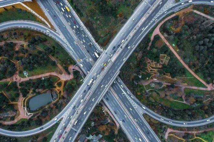 Framed Print : Turkey, Istanbul, Aerial view of traffic on highways