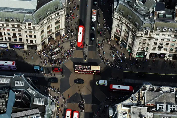 Framed Print : UK, London, Aerial view of traffic on Oxford Circus Framed Print : UK, London, Aerial view of traffic on Oxford Circus