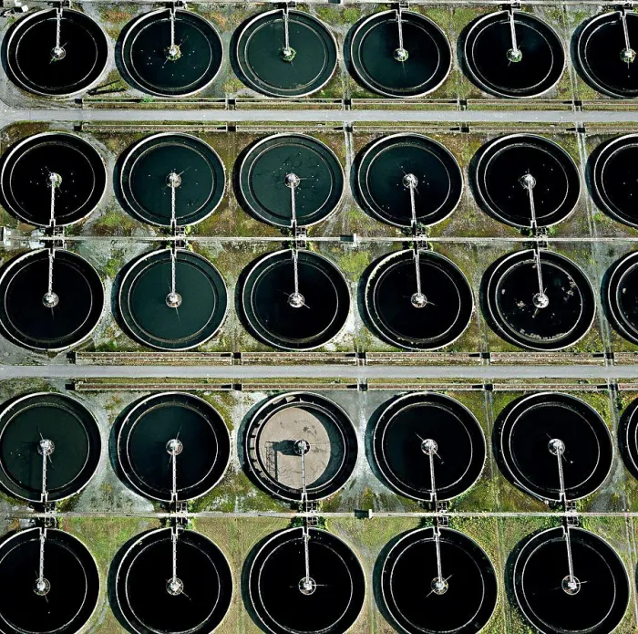 Framed Print : UK, London, Overhead view of Beckton Sewage Treatment Works Framed Print : UK, London, Overhead view of Beckton Sewage Treatment Works
