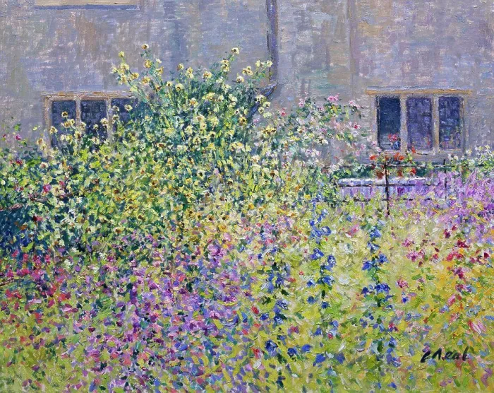 Framed Print : UK, Oxfordshire, Buscot, Scabious, Lock Farm (Afternoon, June) by Charles Neal, oil on canvas, b.1951 British Framed Print : UK, Oxfordshire, Buscot, Scabious, Lock Farm (Afternoon, June) by Charles Neal, oil on canvas, b.1951 British