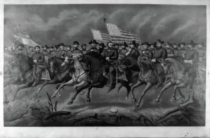 Framed Print : Ulysses S. Grant and his Generals on horseback / Lith Framed Print : Ulysses S. Grant and his Generals on horseback / Lith