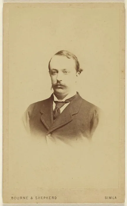 Framed Print : Unidentified man with moustache, in vignette style. Bourne & Shepherd (English, founded 1863, dissolved 2016)