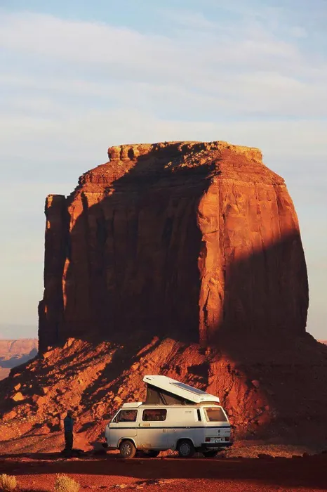 Framed Print : USA, Arizona, Monument Valley, Camper Van and distant Mitchell Butte Framed Print : USA, Arizona, Monument Valley, Camper Van and distant Mitchell Butte