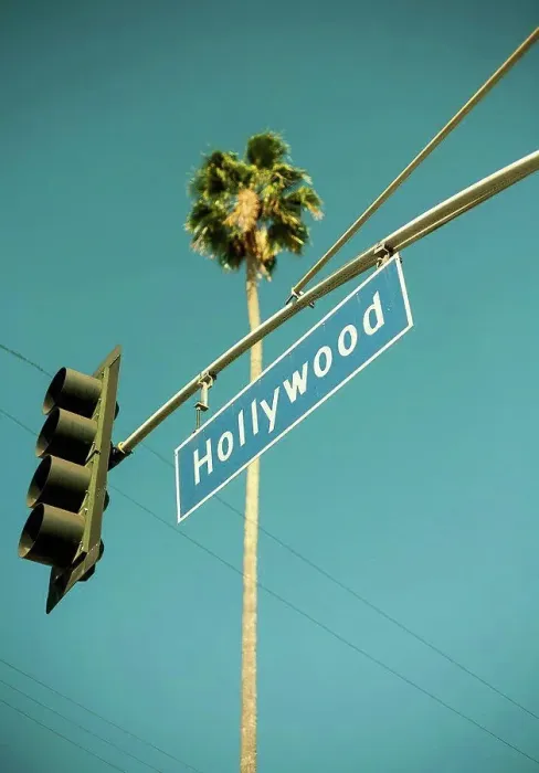 Framed Print : USA, California, City of Los Angeles, Stoplight with Hollywood sign hanging against clear turquoise sky Framed Print : USA, California, City of Los Angeles, Stoplight with Hollywood sign hanging against clear turquoise sky