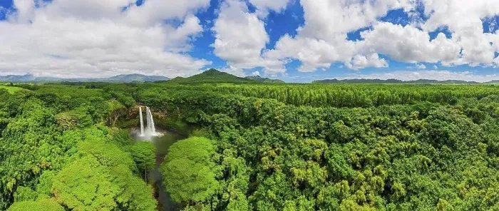Framed Print : USA, Hawaii, Kauai, Wailua State Park, Wailua Falls, aerial view Framed Print : USA, Hawaii, Kauai, Wailua State Park, Wailua Falls, aerial view