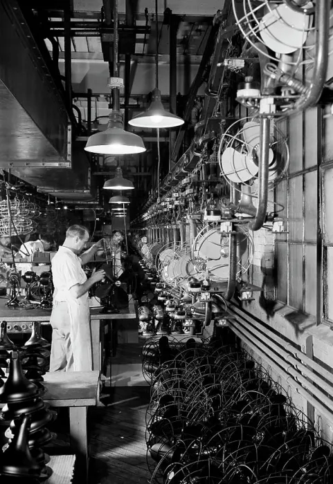 Framed Print : USA, Massachusetts, Springfield, Westinghouse Electric Corporation, View of fan assembly line Framed Print : USA, Massachusetts, Springfield, Westinghouse Electric Corporation, View of fan assembly line