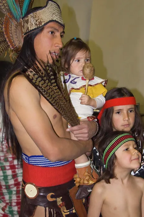 Framed Print : USA, New Mexico, Santa Fe, Aztec Indian family in festival dress