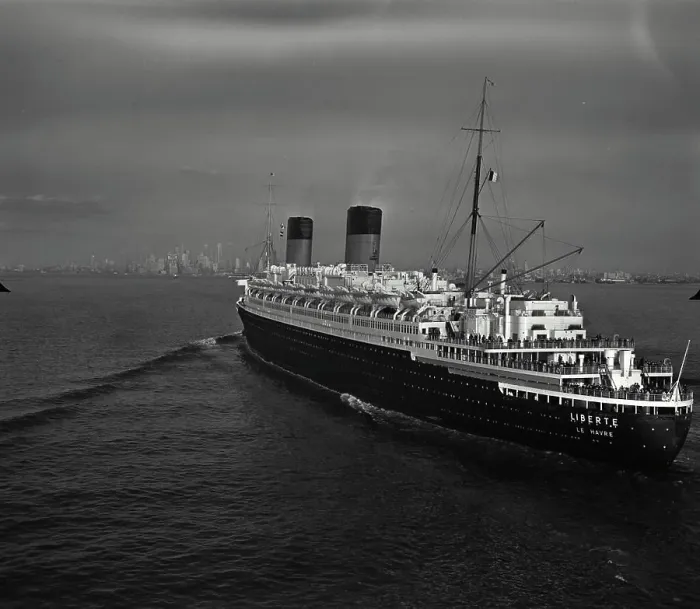 Framed Print : USA, New York, New York City, High angle view of cruise ship SS Liberte in sea Framed Print : USA, New York, New York City, High angle view of cruise ship SS Liberte in sea
