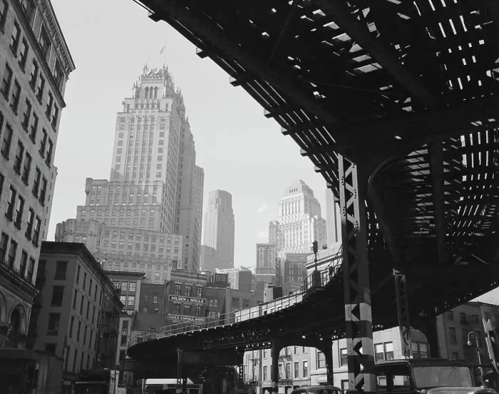 Framed Print : USA, New York State, New York City, Manhattan, Skyscrapers and elevated railroad track, low angle view Framed Print : USA, New York State, New York City, Manhattan, Skyscrapers and elevated railroad track, low angle view