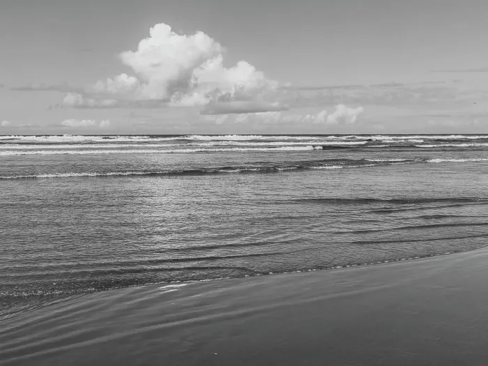 Framed Print : USA, Oregon, Cannon Beach. Cumulus cloud over ocean in black and white Framed Print : USA, Oregon, Cannon Beach. Cumulus cloud over ocean in black and white