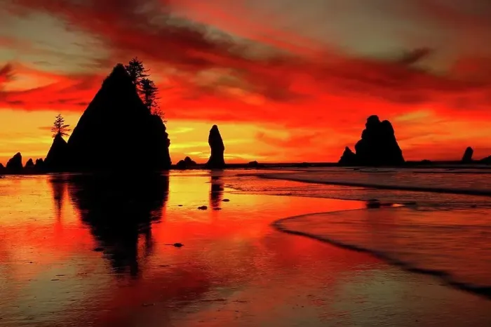 Framed Print : USA, Washington, Olympic National Park, Shi-Shi Beach, View of Point of the Arches rock formation Framed Print : USA, Washington, Olympic National Park, Shi-Shi Beach, View of Point of the Arches rock formation
