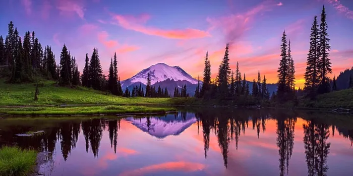 Framed Print : USA, Washington State, Mt. Rainier National Park. Tipsoo Lake panoramic at sunset Framed Print : USA, Washington State, Mt. Rainier National Park. Tipsoo Lake panoramic at sunset