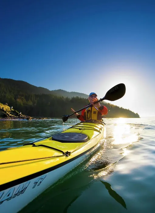 Framed Print : USA, Washington State, Puget Sound, Larabee State Park. Male sea kayaker paddling, backlit, Larabee state Park. (MR) Framed Print : USA, Washington State, Puget Sound, Larabee State Park. Male sea kayaker paddling, backlit, Larabee state Park. (MR)