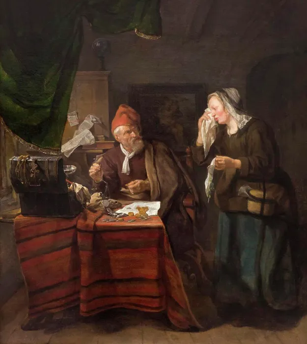 Framed Print : Usurer with a Tearful Woman, Gabriel Metsu, 1654, Museum of Fine Arts, Boston, Mass, USA, North America