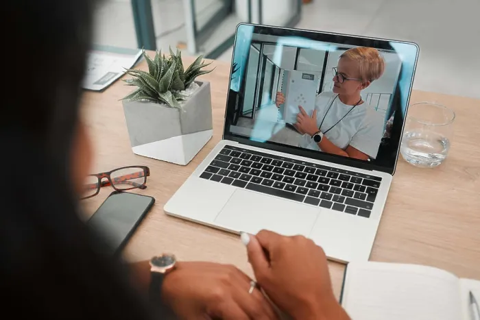 Framed Print : Video call, laptop and online meeting
