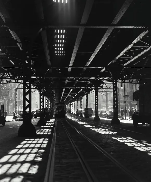 Framed Print : View under 3rd Avenue elevated at 47th St showing railway and train