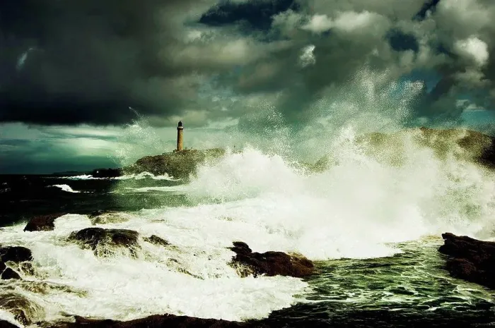 Framed Print : View of Ardnamurchan Point lighthouse amidst stormy sea and sky, Scotland, UK Framed Print : View of Ardnamurchan Point lighthouse amidst stormy sea and sky, Scotland, UK