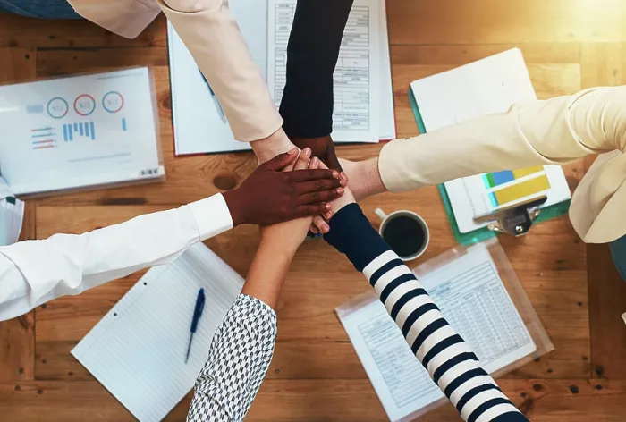 Framed Print : Top view, business and hands with teamwork Framed Print : Top view, business and hands with teamwork