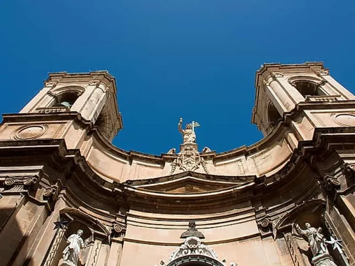 Framed Print : Front view of a church with two towers Framed Print : Front view of a church with two towers