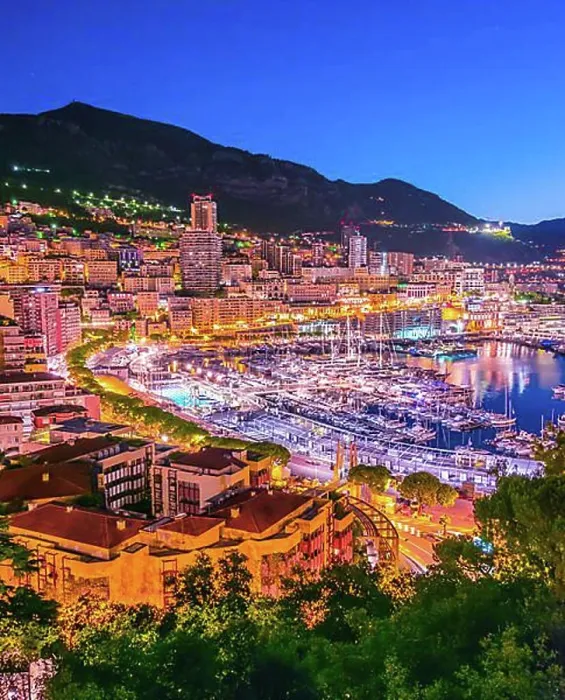 Framed Print : View of the city of Monaco on French Riviera after sunset Framed Print : View of the city of Monaco on French Riviera after sunset