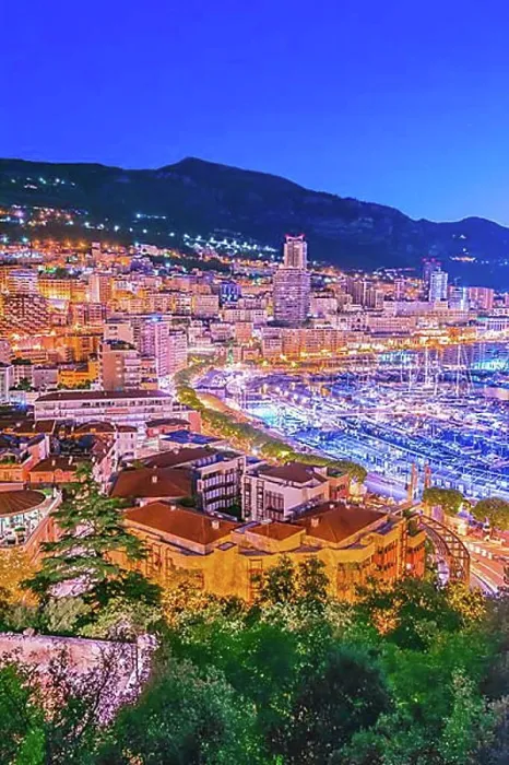 Framed Print : View of the city of Monaco on French Riviera after sunset