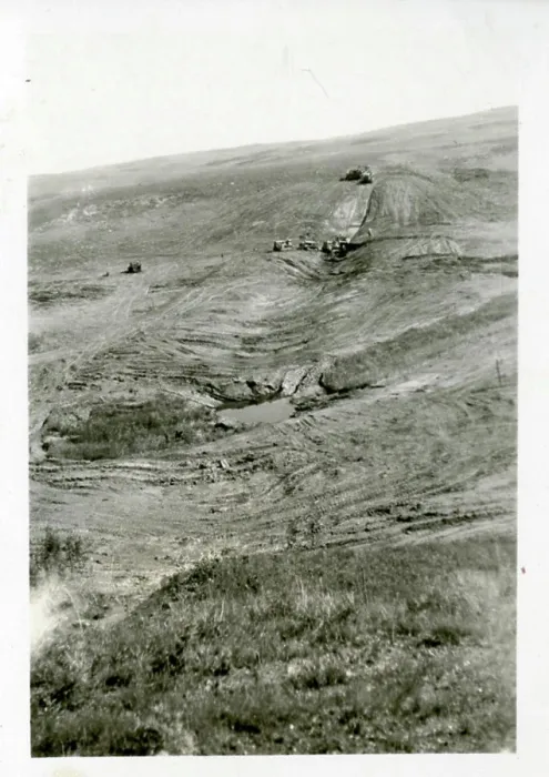 Framed Print : View of Cutoff Trench Dam 179 from Hill