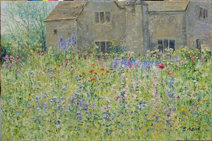 Framed Print : View to the Farm House from the Flower Garden