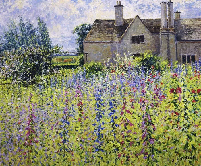 Framed Print : View to the Farm House (Morning, July), Lock Farm, Buscot Charles Neal (b.1951 / British) Oil on canvas