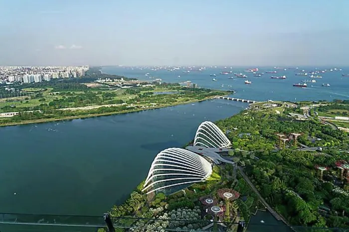 Framed Print : View of the harbour and Gardens by the Bay, Singapore from the Capita Spring Building Framed Print : View of the harbour and Gardens by the Bay, Singapore from the Capita Spring Building