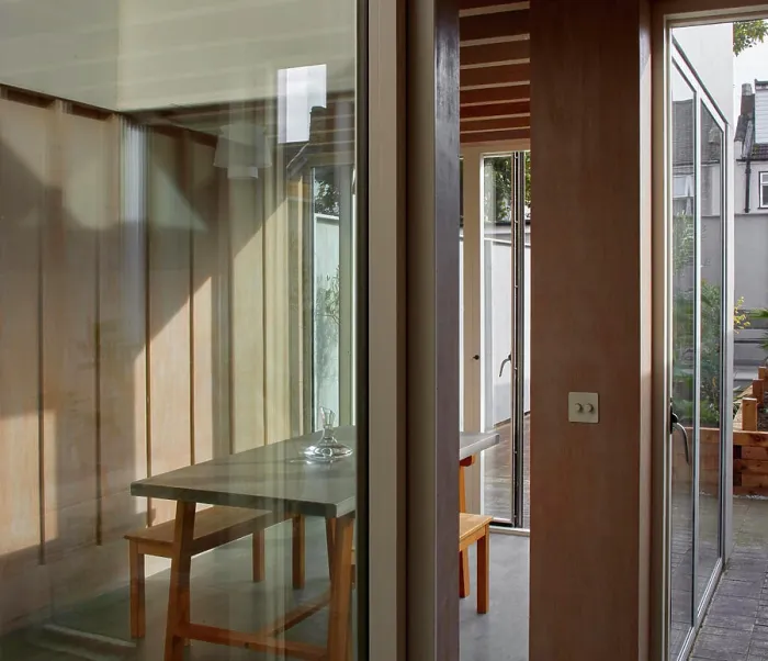 Framed Print : View through from interior courtyard to dining space interior Framed Print : View through from interior courtyard to dining space interior
