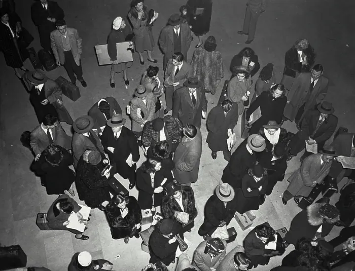 Framed Print : View looking down on travelers in New York City Framed Print : View looking down on travelers in New York City