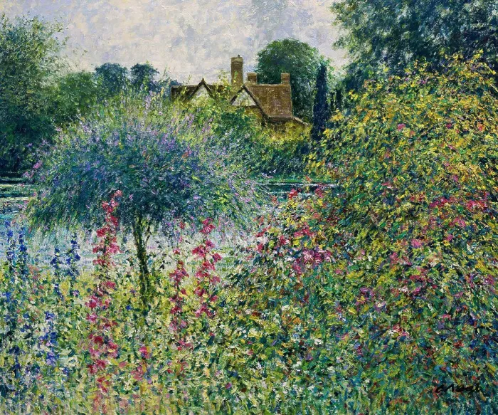 Framed Print : View to the Manor House from the Pergola- Afternoon, July 2004 Charles Neal (b.1951 / British) Oil on canvas
