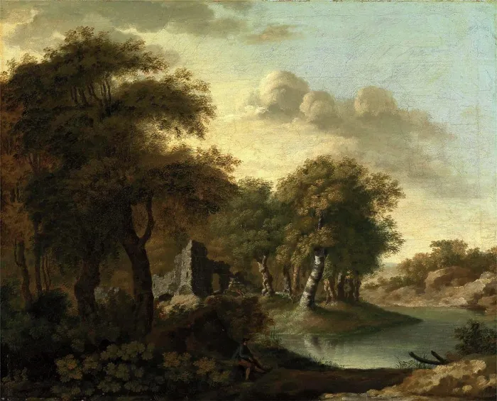 Framed Print : A View Near Arundel, Sussex, with Ruins by Water, George Smith, 1714-1776, British Framed Print : A View Near Arundel, Sussex, with Ruins by Water, George Smith, 1714-1776, British