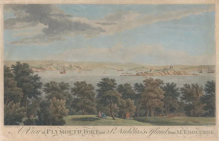 Framed Print : A View of Plymouth Fort and St Framed Print : A View of Plymouth Fort and St