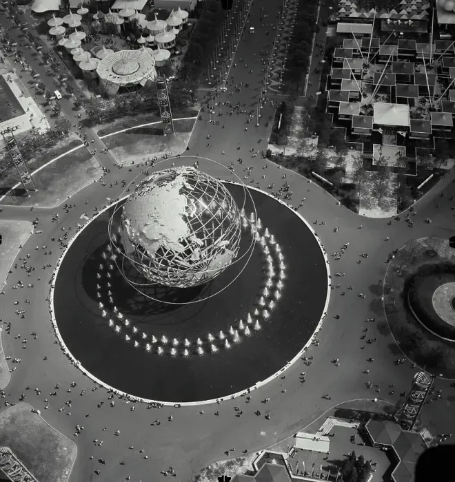 Framed Print : Vintage Photograph. Aerial view looking down on the Unisphere and surroundings at the New York World's Fair Framed Print : Vintage Photograph. Aerial view looking down on the Unisphere and surroundings at the New York World's Fair
